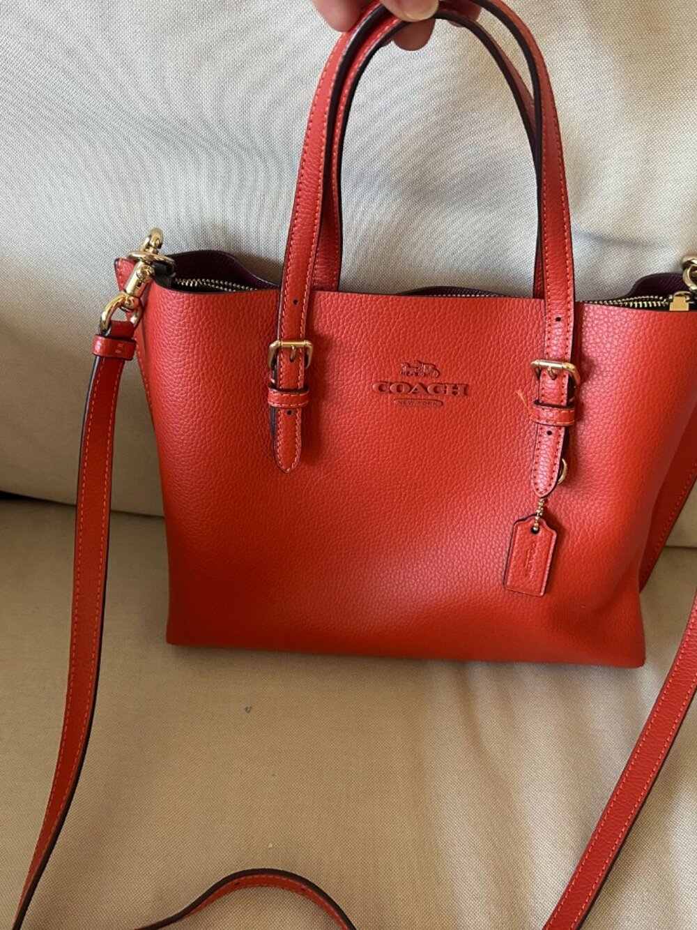 Coach Purse - Red Orange Bag with Shoulder Straps - Picture 2 of 5